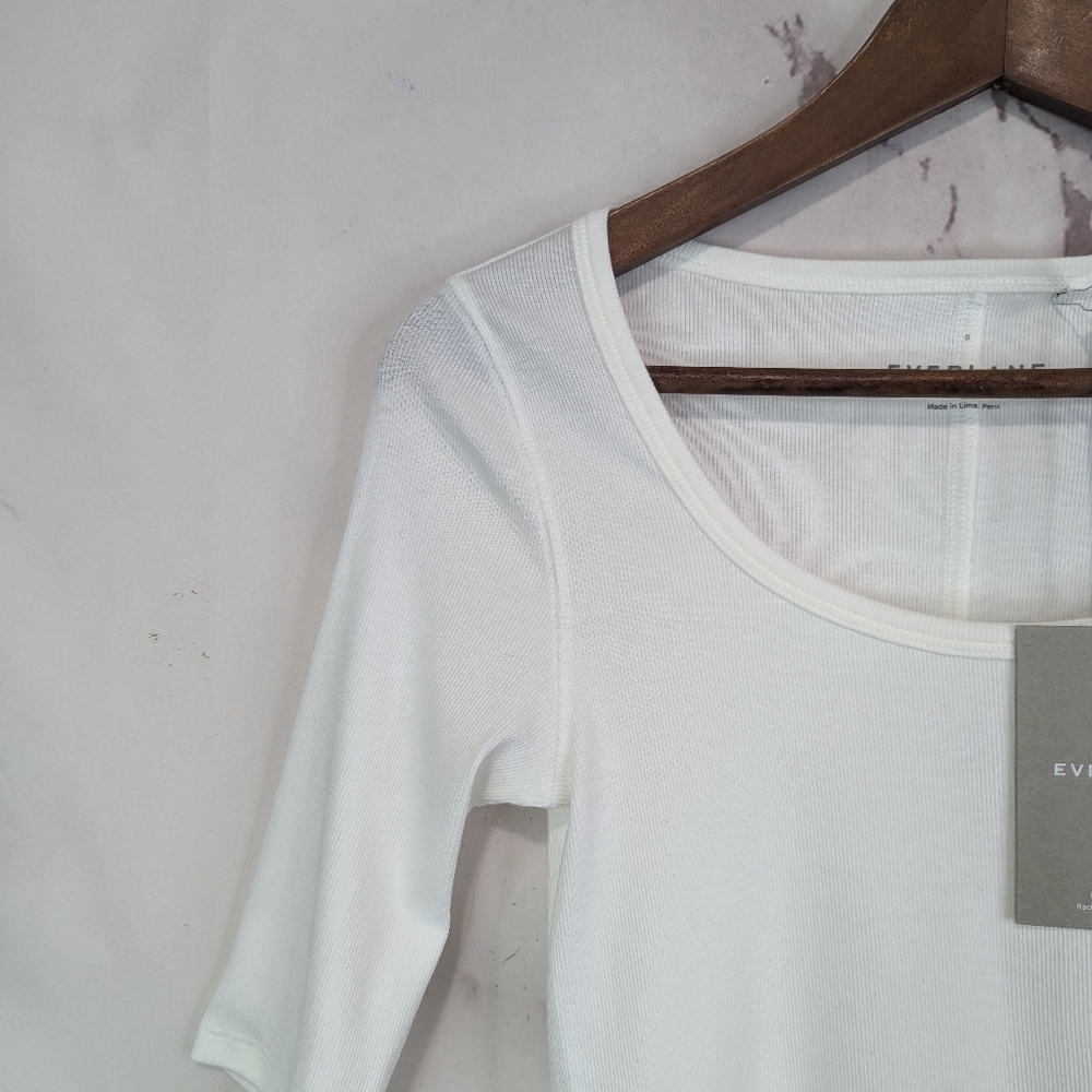 Everlane The Pima Micro Rib Scoop Neck Tee White Short Sleeve Top NEW - Picture 4 of 13